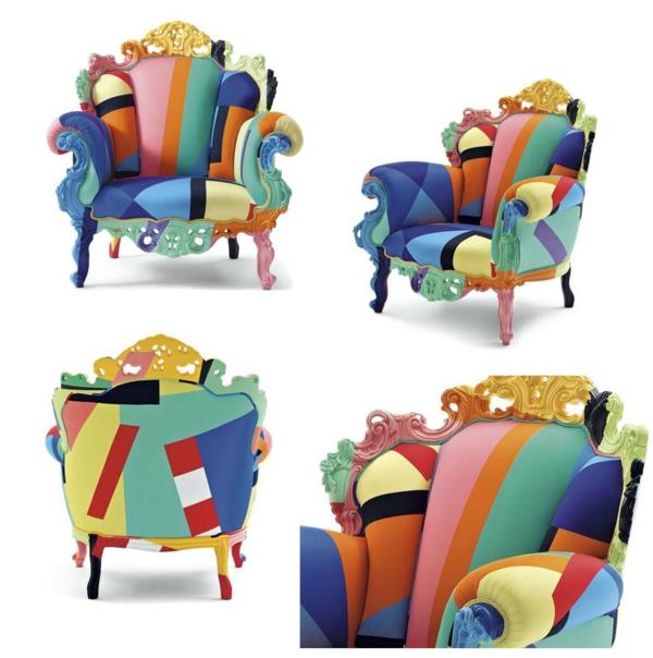 tyylikäs nojatuoli muotoilu värikäs moderni taide