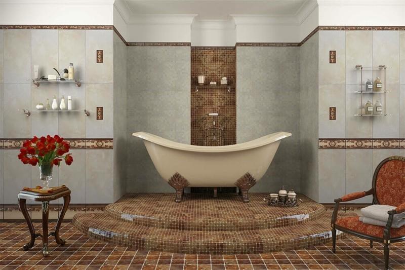 empire -tyylinen laatta kylpyhuone vapaasti seisova kylpyamme