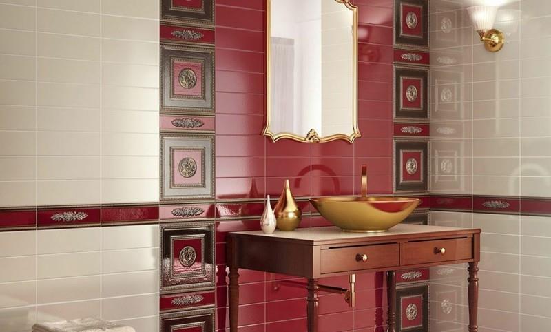 empire -tyylinen laattakuvio punainen kylpyhuoneen kalusteet