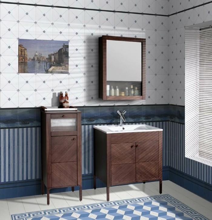 Englantilainen maalaistyylinen kylpyhuonekalustus Kylpyhuoneen huonekalut puulattiat