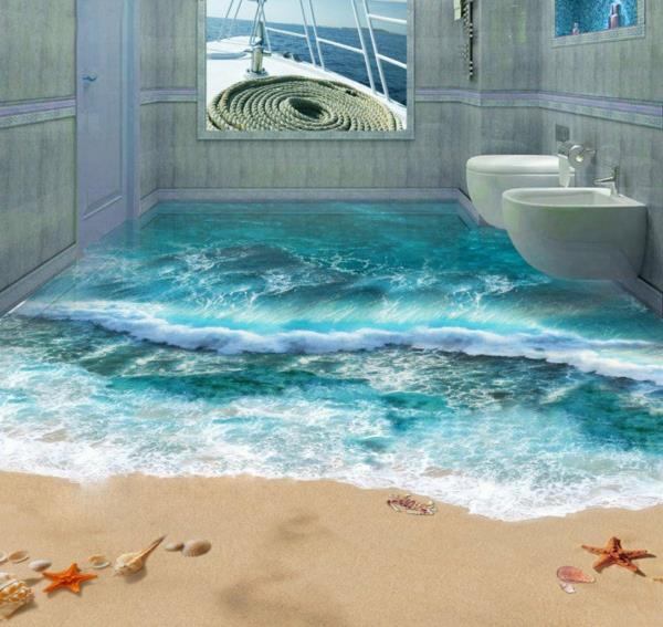 epoksihartsi lattia kylpyhuone eksoottiset aallot meri 3d