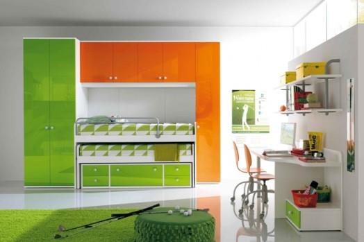 ergonominen lastenhuone suunnittelee modernia kirkkaan vihreää oranssia vivahteita
