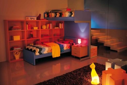 ergonominen lastenhuone moderni seinähylly punainen valaistus
