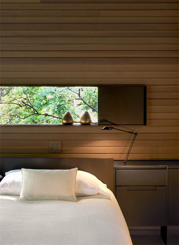Rentouttava tyylikäs kodinsuunnitteluidea makuuhuoneen ikkunan pääty