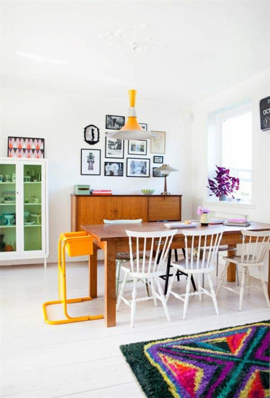 ruokasalin sisustus sisustus ruokapöydän tuolit eklektinen tyyli seinän suunnittelu