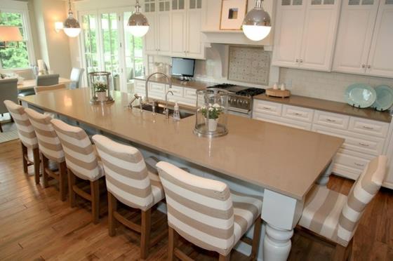 ruokasali ruokapöytä ja tuolit raidallinen kuvio keittiöideoita keittiösaari