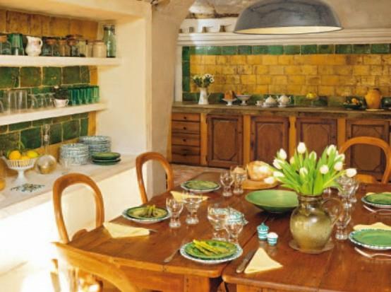ruokasali ranskalainen maaseudun keltainen vihreä kevät tuoreus keittiöpeili