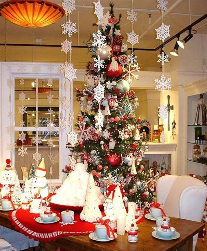 ruokasalin suunnittelu juhlapöydän koristeet joulukuusi