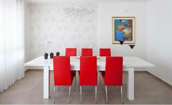 ruokasaliideoita valkoinen huone punaiset tuolit