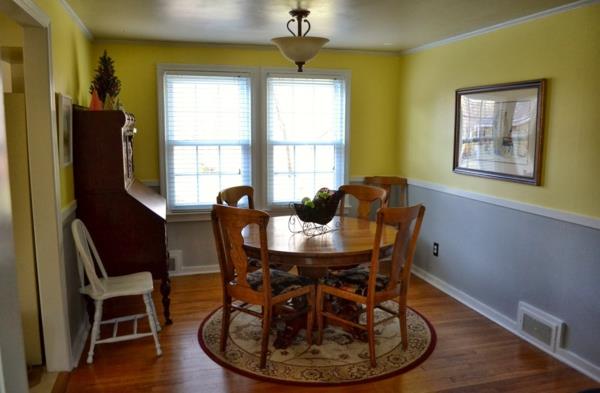ruokasali siirtomaa huonekalut seinän väri harmaa keltainen väri ideoita