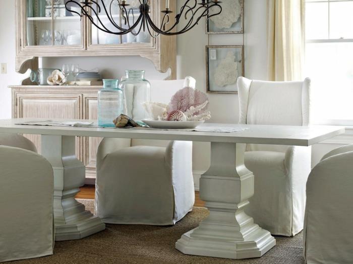 ruokasali maalaistyyliset valkoiset huonekalut sisalmatto