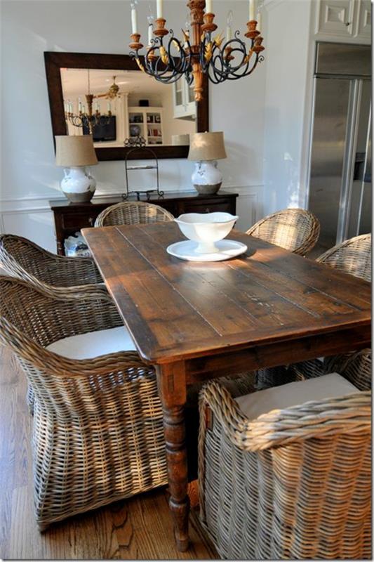 ruokasalin suunnittelu sisustus puinen pöytä paju huonekalut tuolit