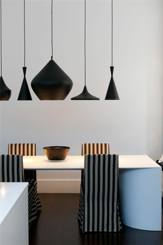 ruokasalin valot raidalliset tuolit eri muodot riippuvalaisimet