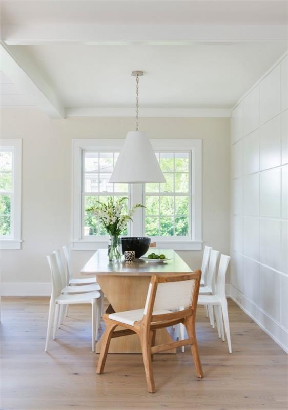 ruokasalin huonekalut puinen pöytä valkoiset ruokapöydän tuolit