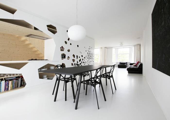 ruokasalin huonekalut moderni musta pöytä hienot tuolit loistava seinäkoriste