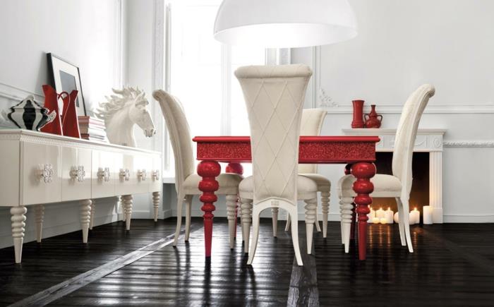 ruokasalin huonekalut moderni valkoinen punainen yhdistää musta lattia