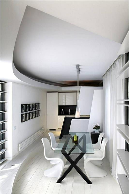 moderni ruokasali valkoinen musta viileä katto