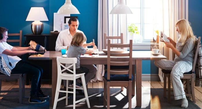 ruokasalin huonekalut nykyaikainen ruokasali matto siniset seinät
