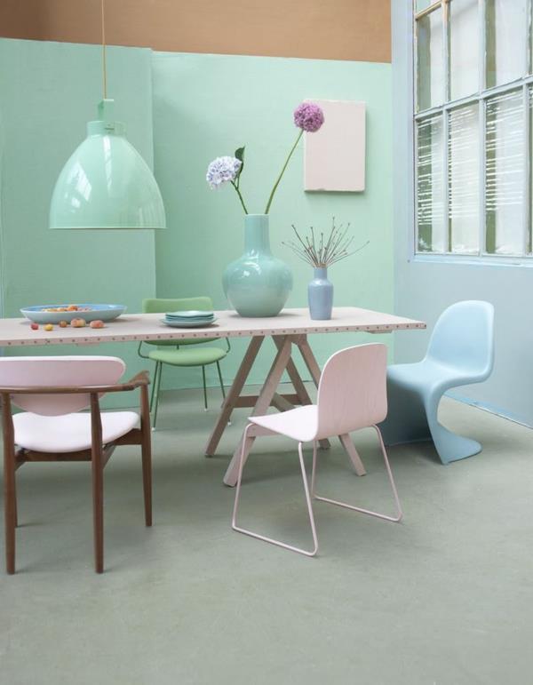 ruokapöytä ja tuolit suunnittelijatuolit panton -tuoli vaaleansininen