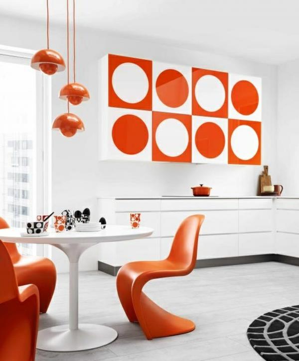 ruokapöytä ja tuolit suunnittelijatuolit panton -tuoli oranssi