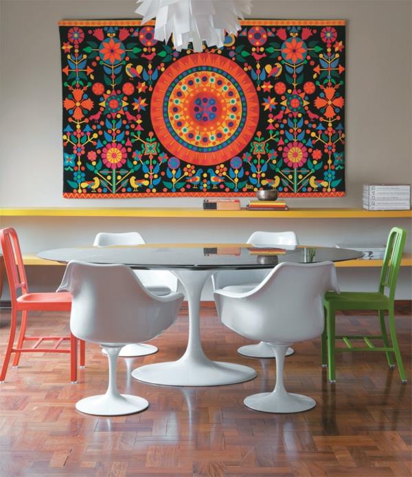 ruokapöytä ja tuolit ruokapöytä pyöreä vilkas värisuunnittelu seinäkoristeideoita