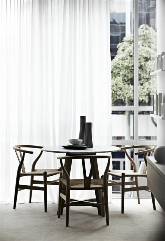 ruokapöytä ja tuolit verhot ideoita valkoinen valo modernit verhot