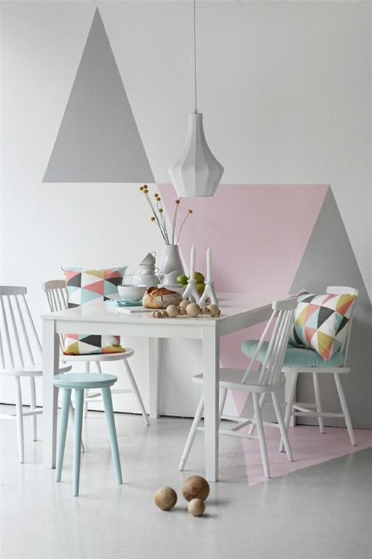 ruokapöytä ja tuolit skandinaavinen muotoilu geometrinen kuvio