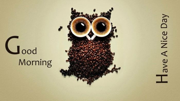 kahvipavuista valmistettu pöllö kahvimukit hyvää huomenta tervehdys