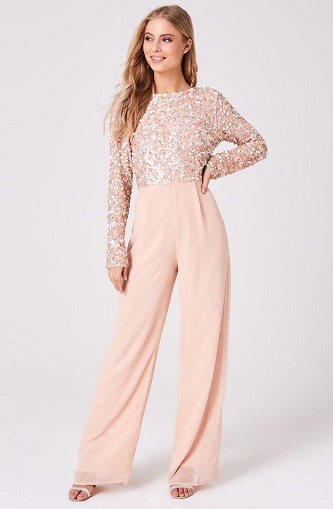 Pink langærmet aften stilfuld jumpsuit