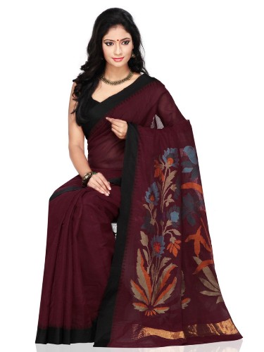 Maroon Handloom Saree med Designer Pallu