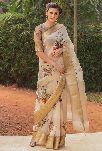 Nyomtatott Organza Saree