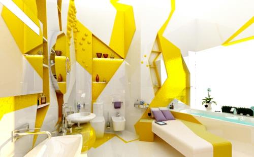 ylellinen kylpyhuoneen suunnitteluidea värikäs keltainen