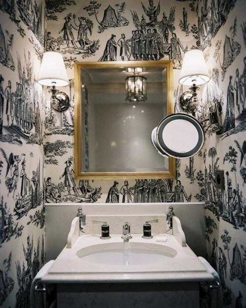 ylellinen alkuperäinen kylpyhuoneen sisustusidea tapetti peili neliö