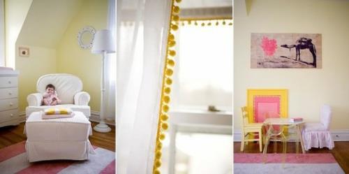 ylellinen tyylikäs kaksivärinen värimaailma idea keltainen vaaleanpunainen vauvahuone
