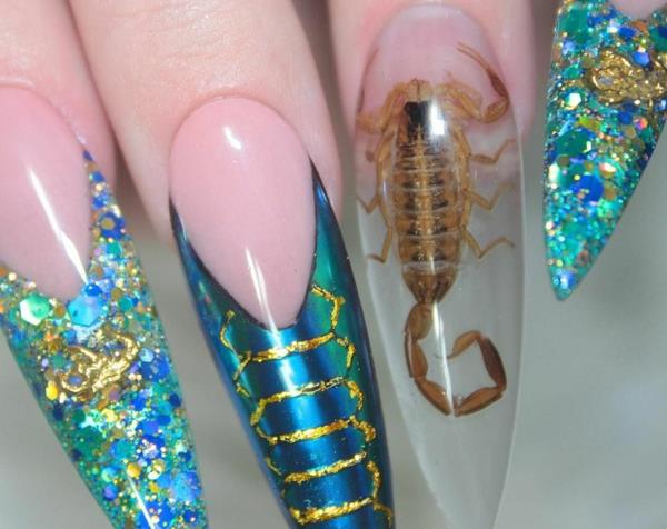 mielikuvitukselliset kynsisuunnitteluideat glitter skorpioni