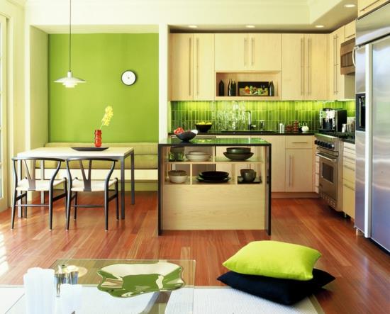 keittiön seinien värit ideoita vihreä kaakeloitu peiliseinämaali raikas