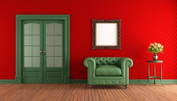 värit olohuone punainen vihreä kontrasti