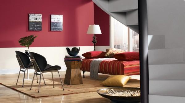 värit olohuone punainen valkoinen seinä puoli