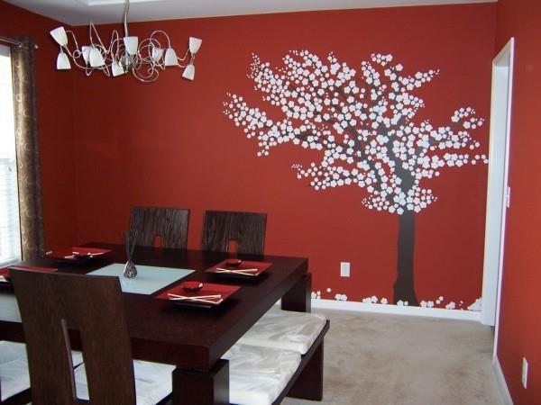värit olohuoneen seinätarra punaisella pohjalla