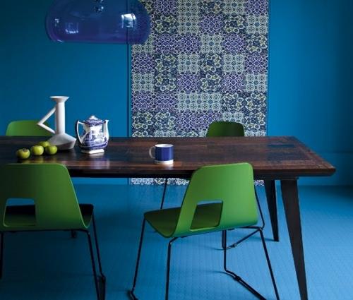 värikäs ruokasalin suunnitteluideoita moody vihreä sininen