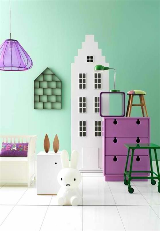 väriideat lastenhuone vihreä violetti valkoinen