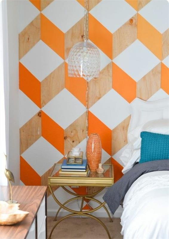 värisuunnitteluideat makuuhuone vahvat värit geometrinen kuvio seinäsuunnittelu