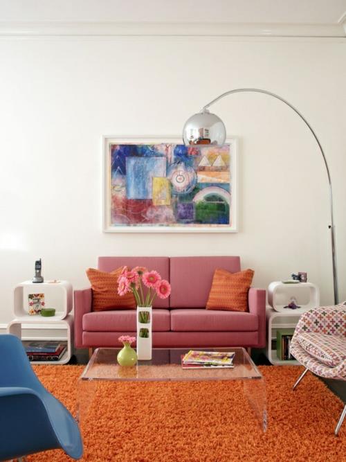 värisuunnittelu vaaleanpunainen värisävyjä retro -muotoilu olohuoneen suunnitteluideoita eklektinen moderni