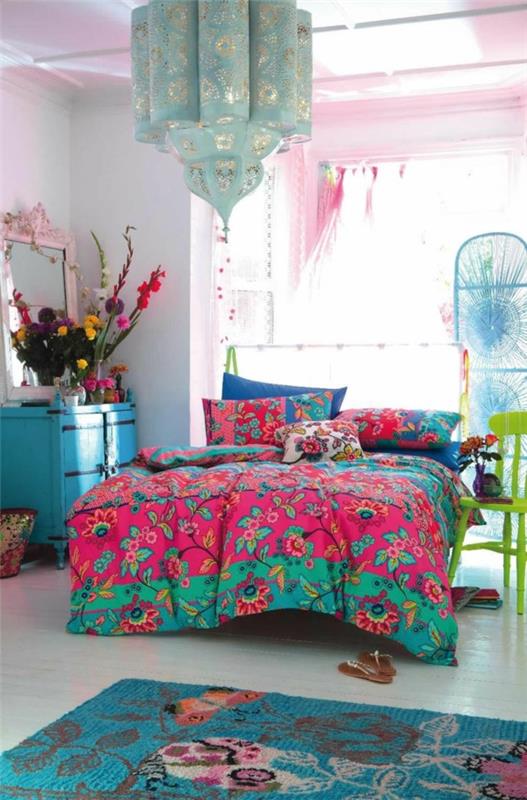 värisuunnittelu makuuhuone vuodevaatteet kukkakuvio itämainen tyyli