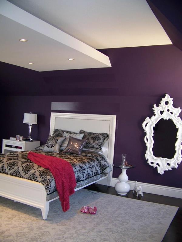 värisuunnittelu makuuhuoneen sängyn seinät värit makuuhuone violetti
