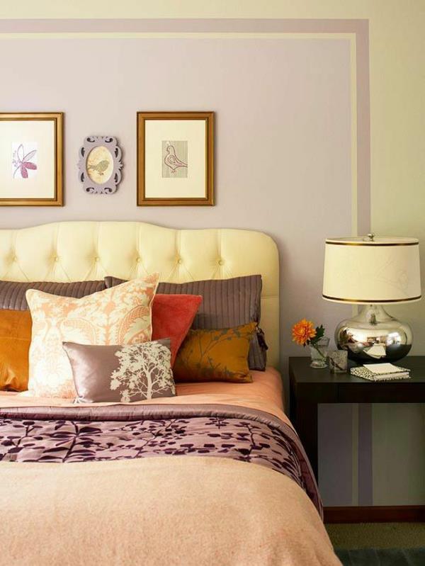 värisuunnittelu makuuhuoneen väriideat pastellivärit violetti seinämaali seinäkoriste