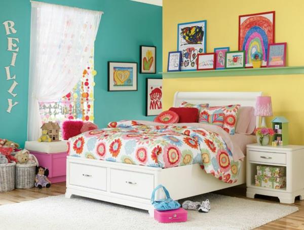 värisuunnittelu makuuhuone lastenhuone väriideat keltainen turkoosi sininen seinämaali
