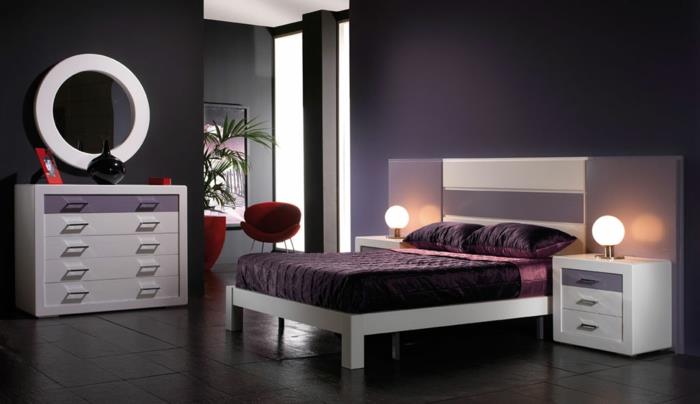 värisuunnittelu makuuhuoneen seinäkoriste violetti seinämaali seinän suunnittelu