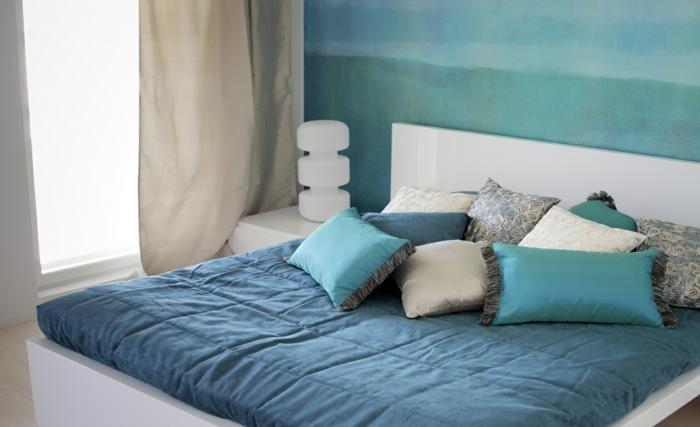 värisuunnittelu makuuhuoneen seinäkoriste seinän väri sininen merenkulku