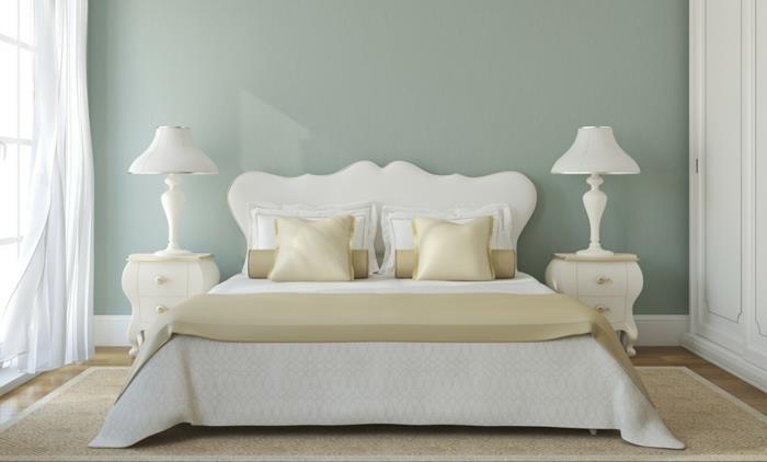 värisuunnittelu makuuhuoneen seinäkoriste celadon vihreä valkoinen pääty klassikko